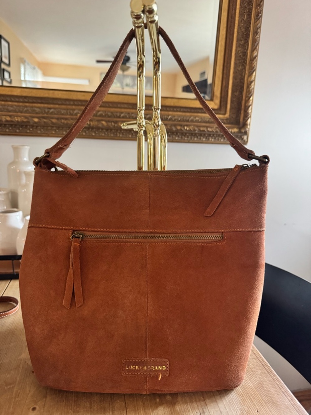 Lucky Brand Suede Shoulder Bag - Chestnut Brown